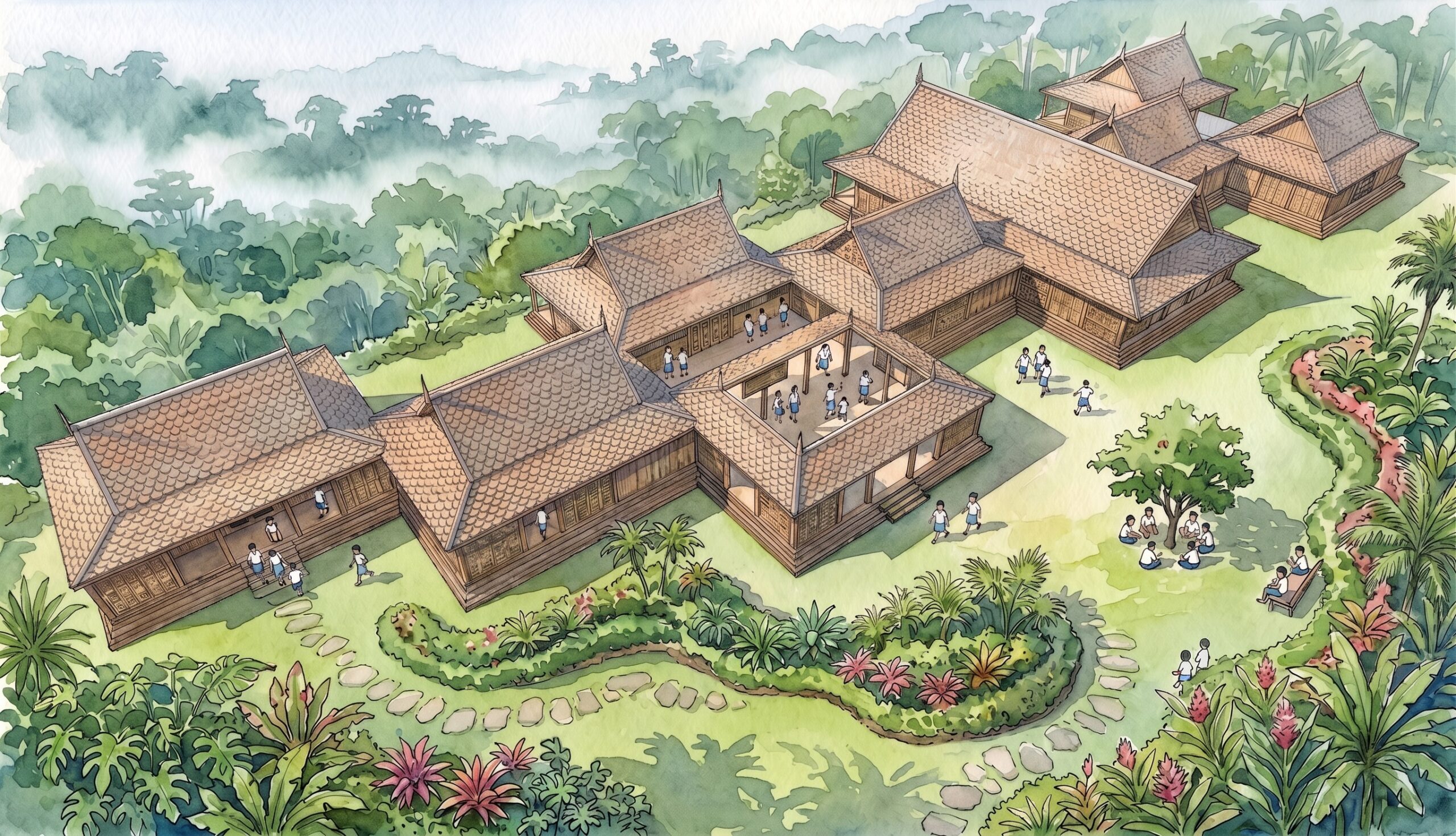 Traditional Tropical School Campus Design Architecure Cambodia Bali South East Asia Jiri Lev